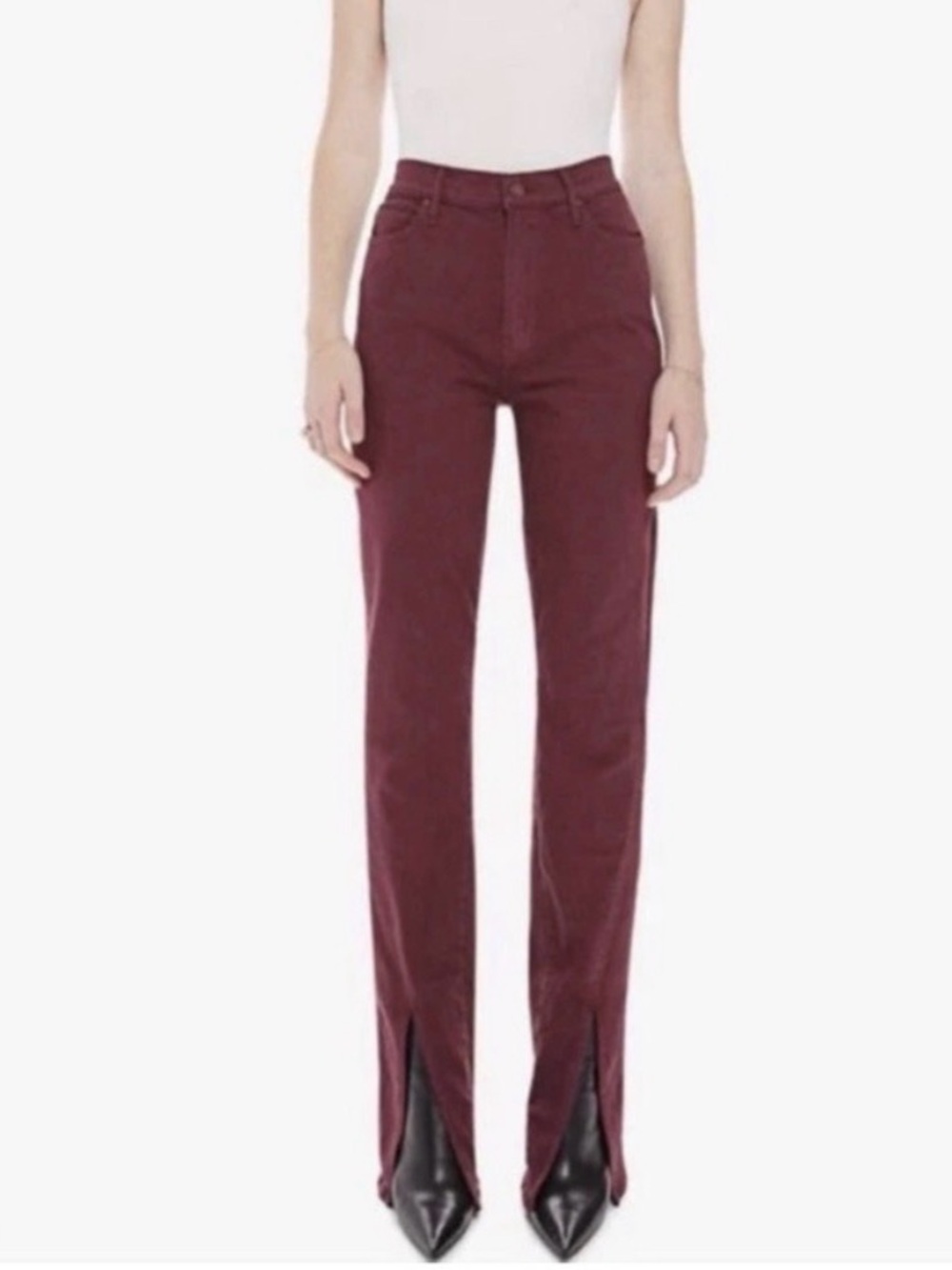 Mother sz 30 The Rascal Sliced up Heel Play Date Burgundy Jean 34” inseam